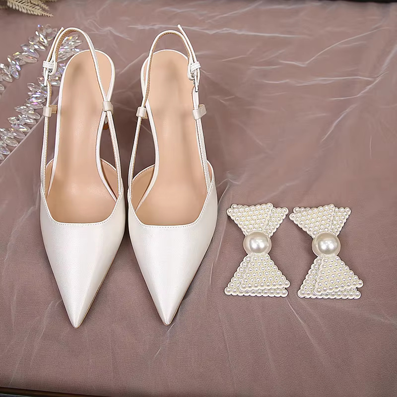 Bow Pattern Elegance French Wedding High Heels Shoes - Image 14