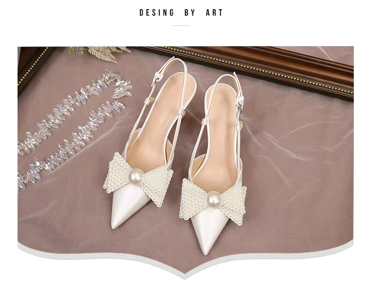 Bow Pattern Elegance French Wedding High Heels Shoes - Image 5