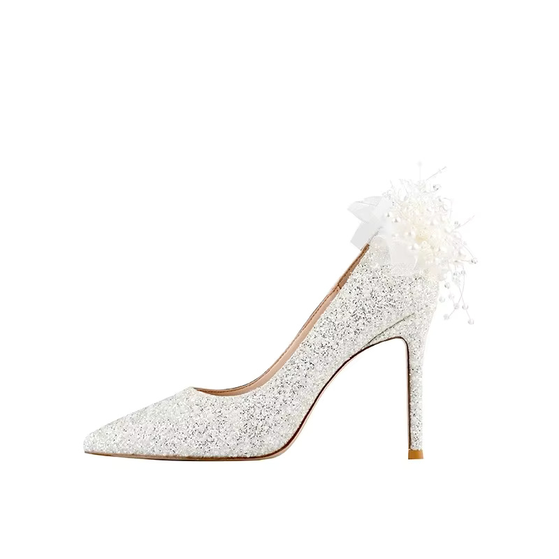 Fairy Wind Beige White Pearl Fashion Pointy Shallow Mouth Pointed Toe High Heels Wedding Stilettos - Image 4