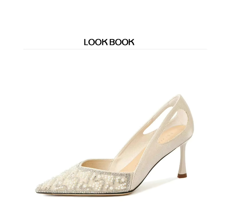 Elegance Rhinestone Pearl Pattern Wedding High Heels Pumps Shoes - Image 4