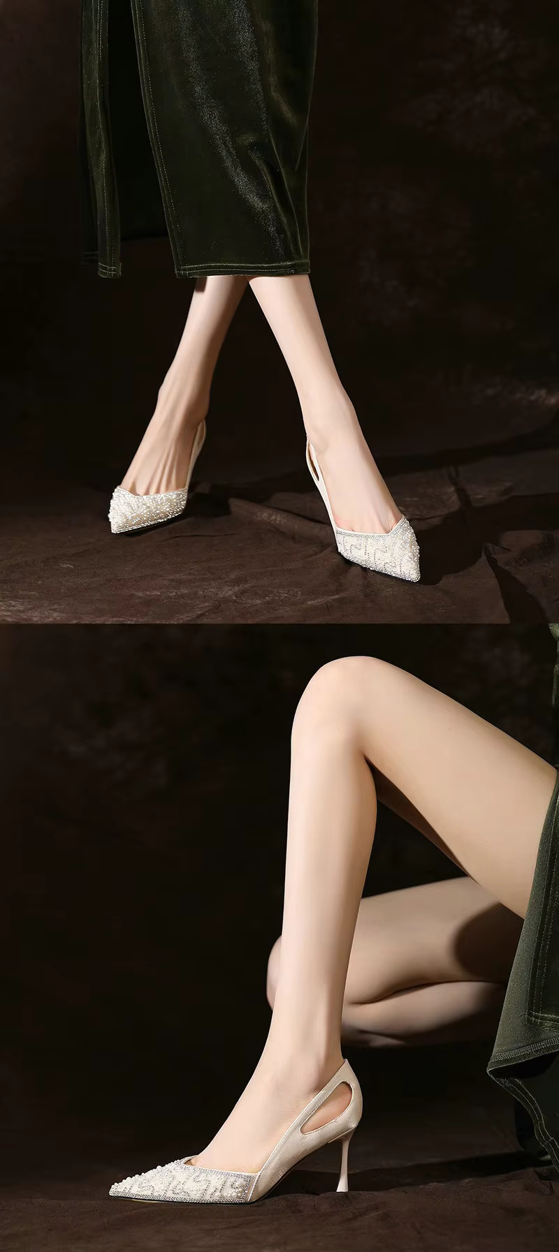 Elegance Rhinestone Pearl Pattern Wedding High Heels Pumps Shoes - Image 5