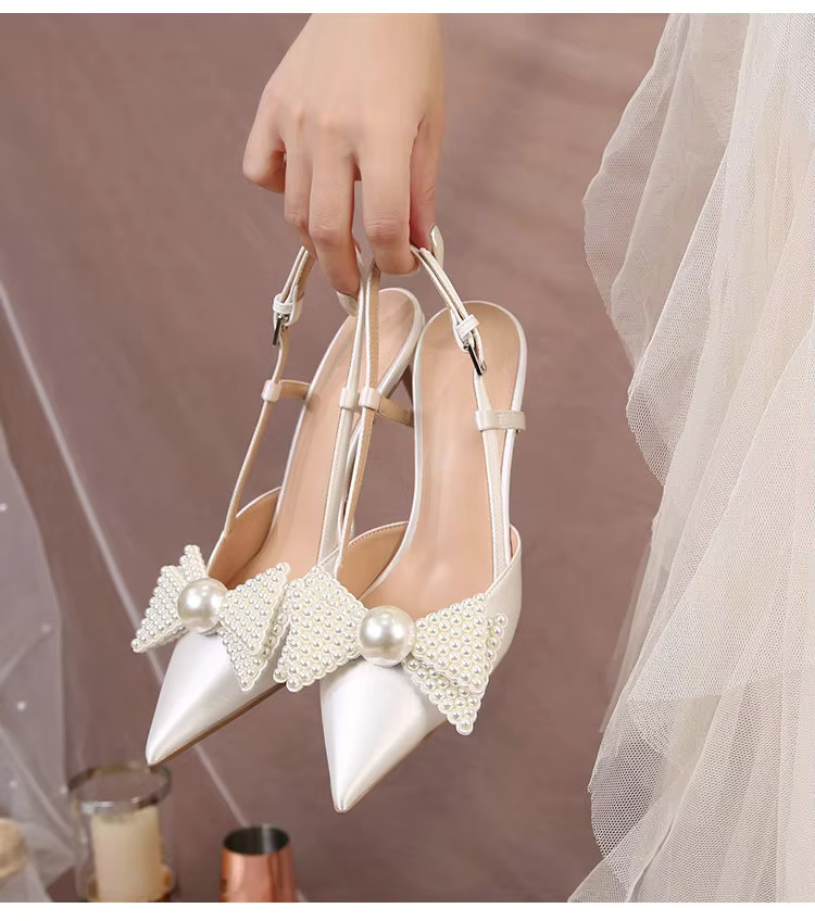 Bow Pattern Elegance French Wedding High Heels Shoes - Image 15
