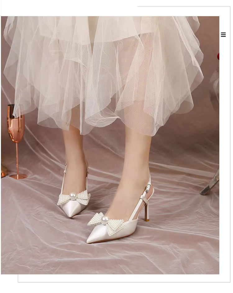 Bow Pattern Elegance French Wedding High Heels Shoes - Image 16