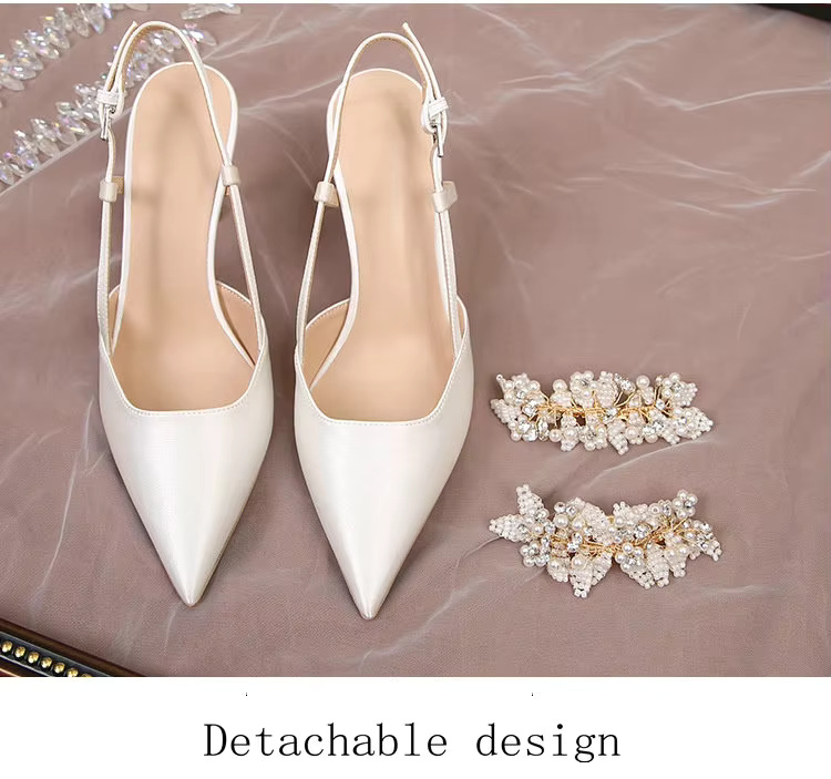 White Pearl Fashion Luxury Satin Bridal High Heels Pumps - Image 12