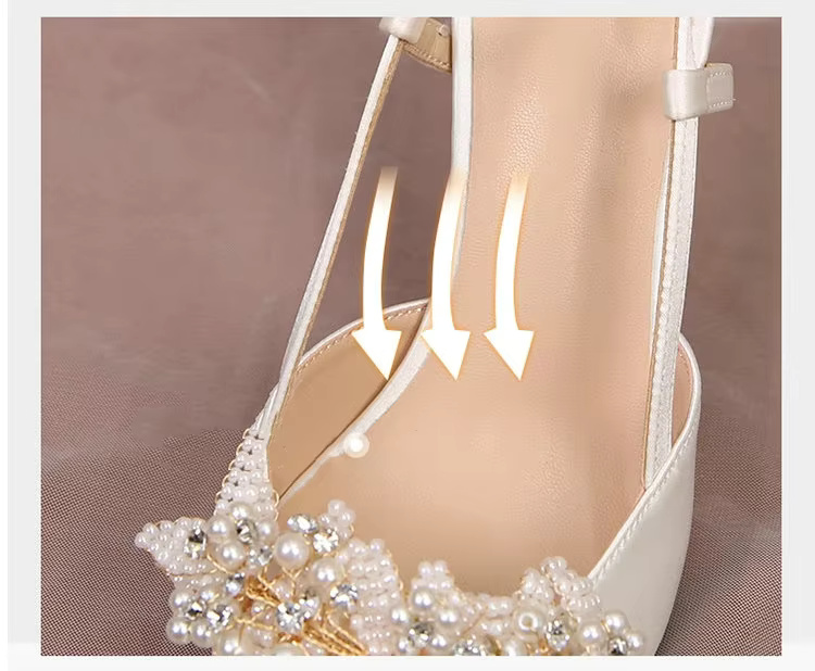 White Pearl Fashion Luxury Satin Bridal High Heels Pumps - Image 11