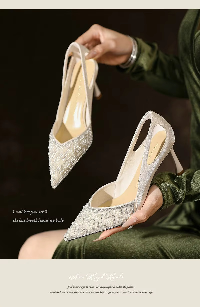 Elegance Rhinestone Pearl Pattern Wedding High Heels Pumps Shoes - Image 6