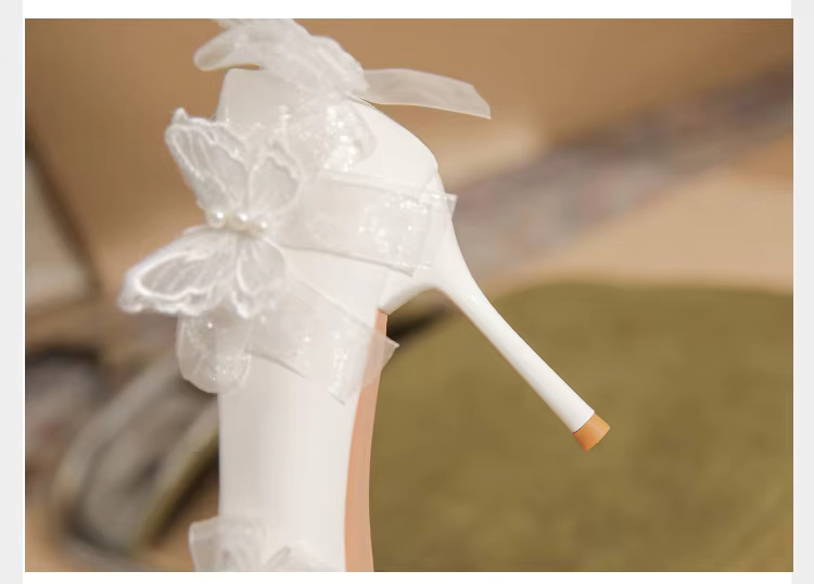 Pointed Pearl Bowknot Fashion Satin Wedding Bridesmaid Single Shoes - Image 6