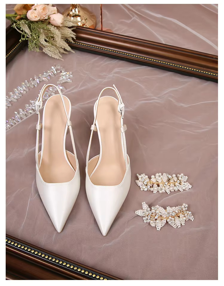 White Pearl Fashion Luxury Satin Bridal High Heels Pumps - Image 13