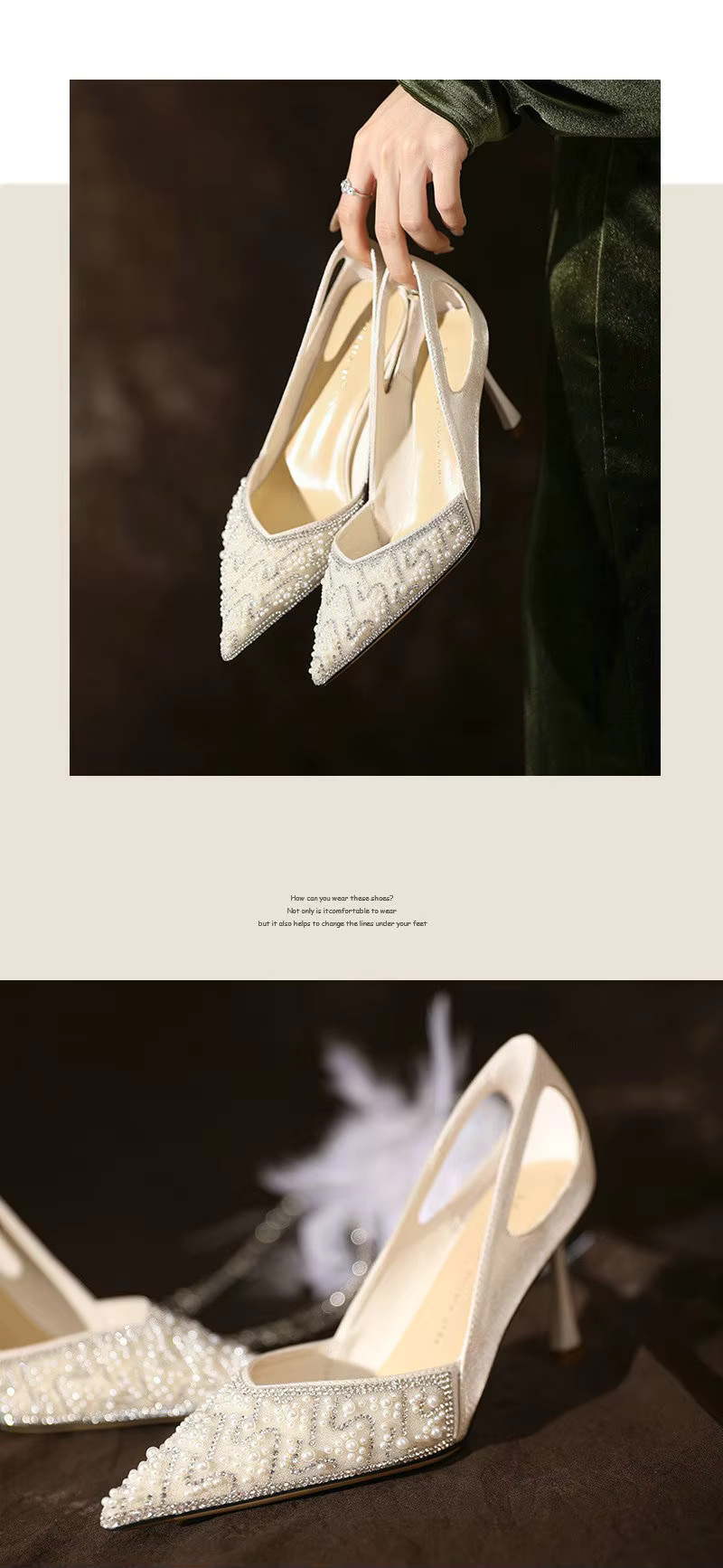 Elegance Rhinestone Pearl Pattern Wedding High Heels Pumps Shoes - Image 7