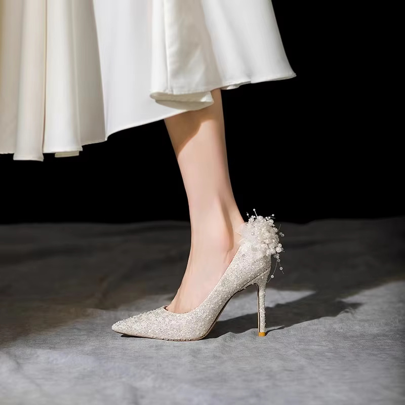 Fairy Wind Beige White Pearl Fashion Pointy Shallow Mouth Pointed Toe High Heels Wedding Stilettos - Image 5