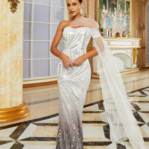 Sequin Mermaid Mesh One Shoulder Cocktail Prom Dress