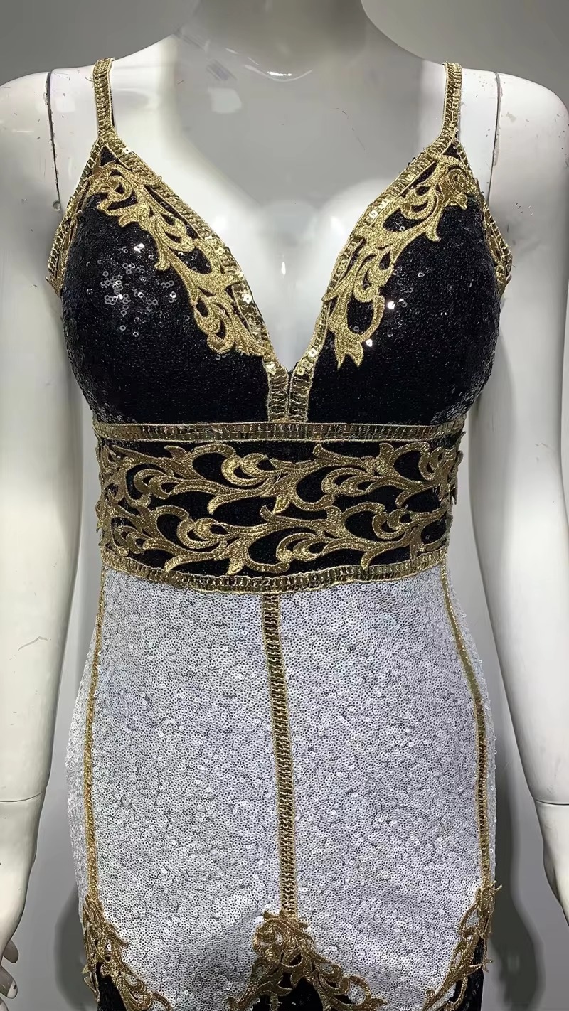 Sequins Spaghetti Strap V-Neck Tassel Luxurious Evening Celebrity Cocktail Party Dress - Image 5