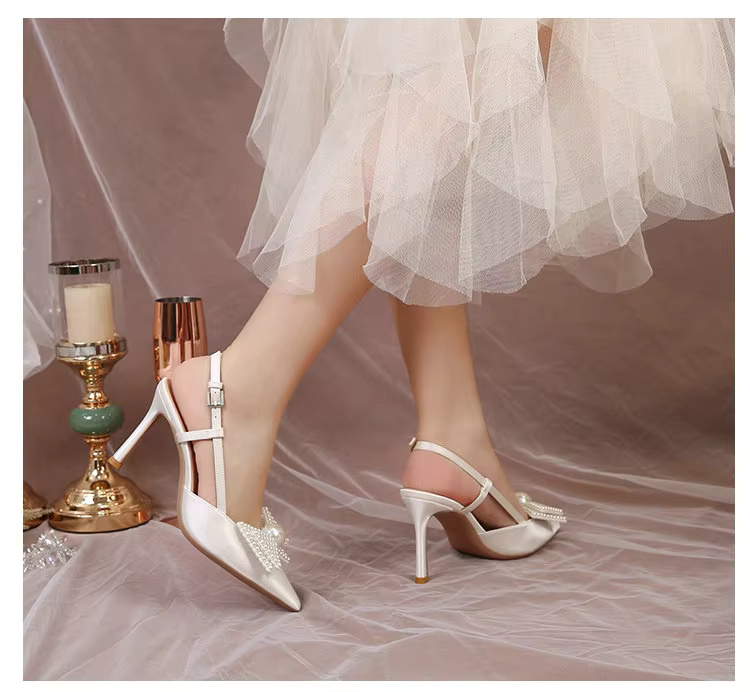 Bow Pattern Elegance French Wedding High Heels Shoes - Image 17