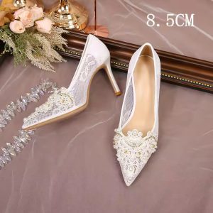High Heels Lace Fashion Pearl Lace  Bridesmaid Shoes