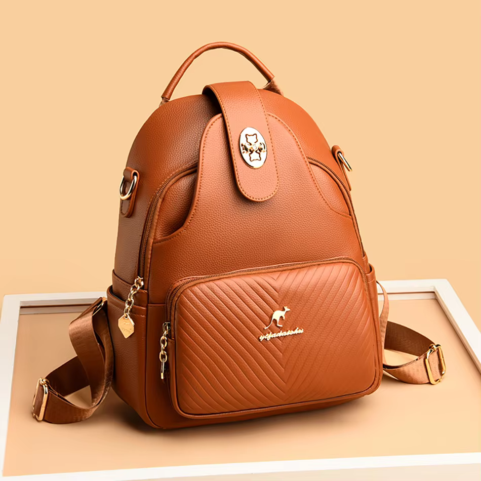 Soft Leather Interior Slot Pocket High Quality Fashionable Backpack - Image 7