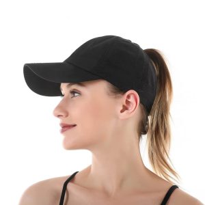 Solid Color Baseball Athleisure Cross Ponytail Mesh Quick-Drying Cap Visor Hat