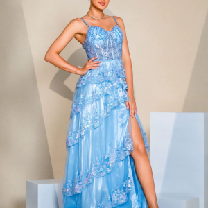 Elegant Beautiful Sequin Spaghetti Split Wedding Birthday Party Graduation Floor Length Dresses