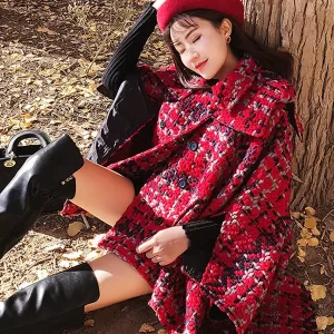 Stand Collar Long Sleeves Buttons Two-Tone Layered Casual Maxi Coat