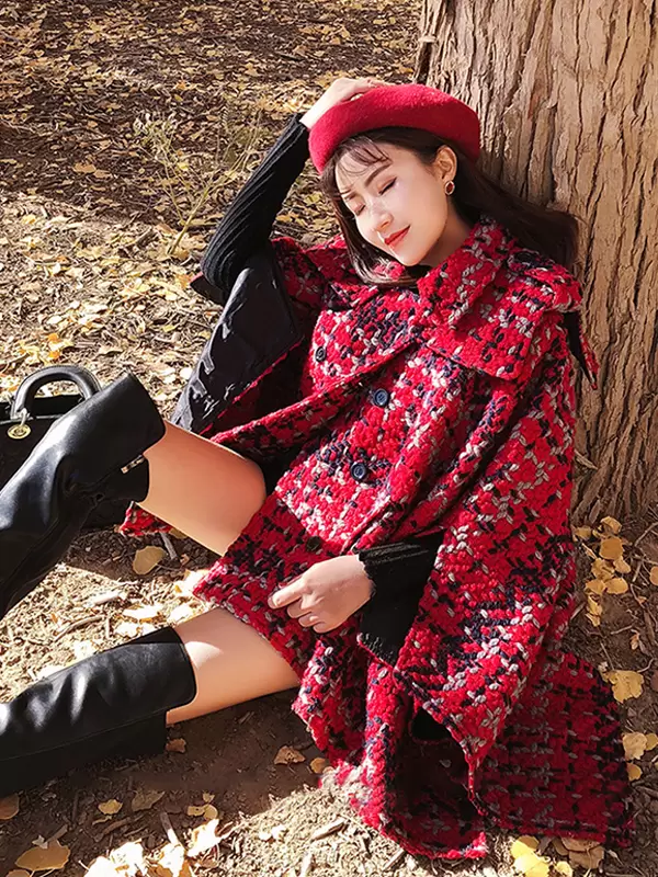 Stand Collar Long Sleeves Buttons Two-Tone Layered Casual Maxi Coat