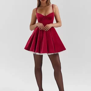 Straps Neck Sleeveless Two-Tone Semi A-Line Formal Party Dress