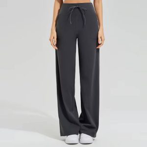 Trendy Double Side Brushed With Pockets High Waist Loose Yoga Pants