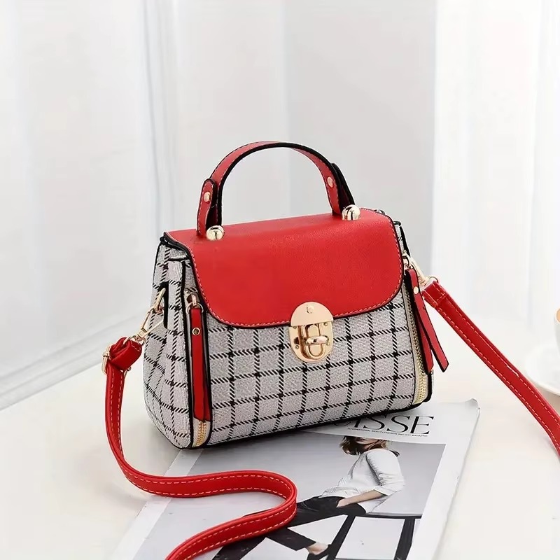 Trendy Flap Shoulder PU Leather Simple Plaid Designer Messenger Crossbody Small Handbags - Image 6