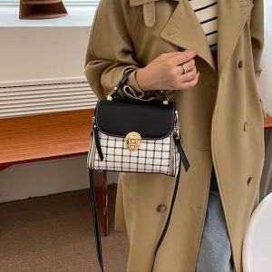 Trendy Flap Shoulder PU Leather Simple Plaid Designer Messenger Crossbody Small Handbags