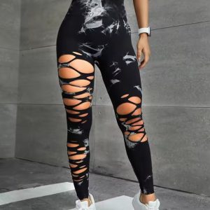 Trendy High Waist Hollow Out Tie Dye Stretchy Sports Leggings