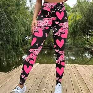 Trendy Love Print Slim-Fit Elastic Waist Tights Pants