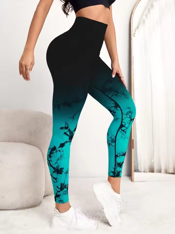 Trendy No Pocket Tie Dye High Waist Yoga Fitness Leggings - Image 2