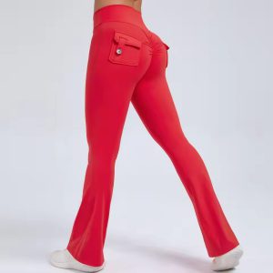 Trendy Slit Pockets High Waist Quick Dry Wide Leg Tight Pants