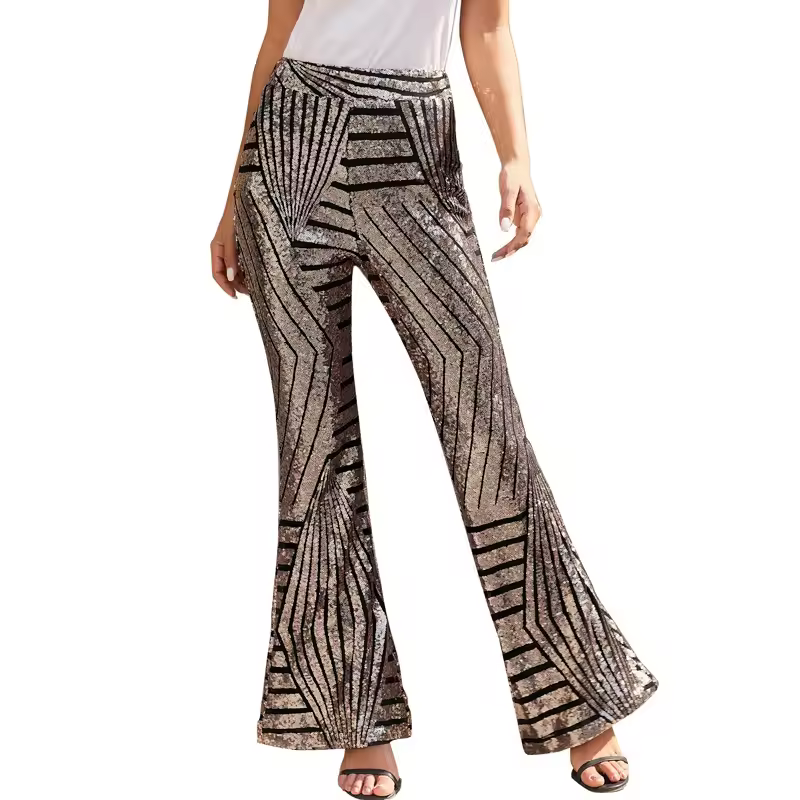Trendy Striped Sequin High Waist Loose Wide Leg Pants