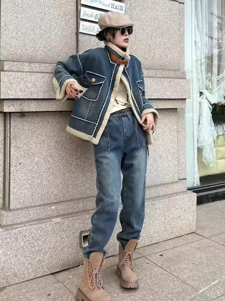 Vintage Denim Jacket And Harem Pants Two-Piece Set