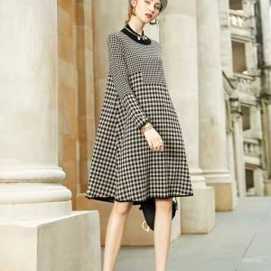 Vintage Geometric Thick Warm Mid-Calf Sweaters Dress