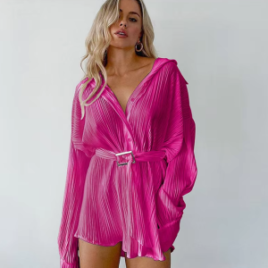 Casual Turn-down Collar pleated long sleeve boutique shirts dress