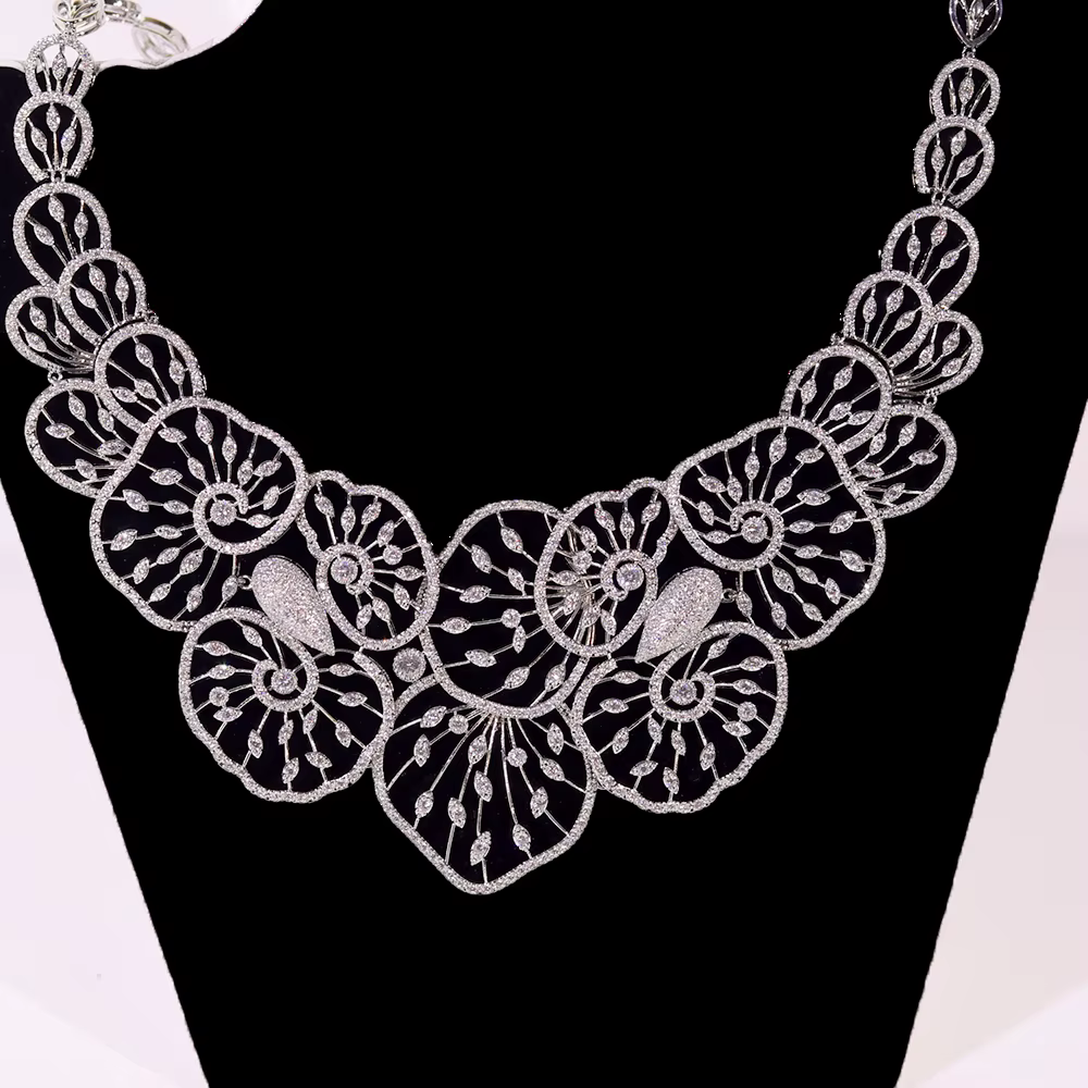 Elegant Flower cubic zirconia fine Necklace Earrings Wedding Party jewelry set - Image 6
