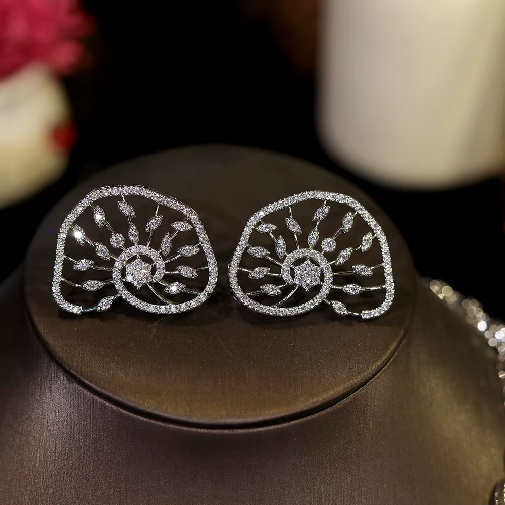 Elegant Flower cubic zirconia fine Necklace Earrings Wedding Party jewelry set - Image 5