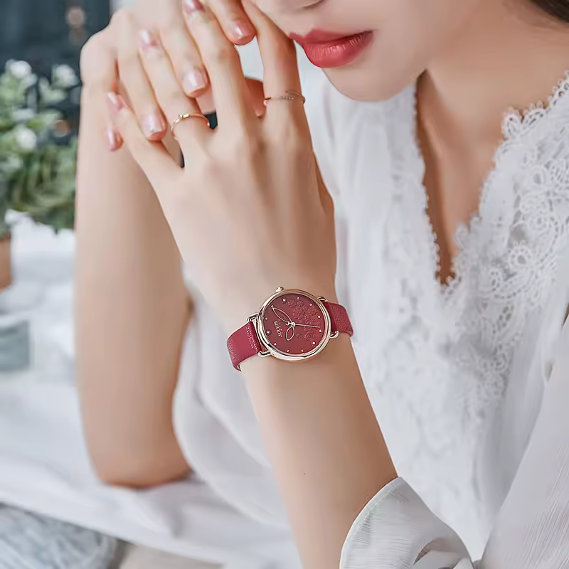 3D Engrave Flower Dial Water Resistant Fancy Dress Watch