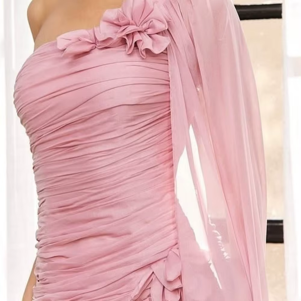 3D Flowers One Shoulder Strapless Party Floor-Length Party Prom Maxi Dress - Image 2