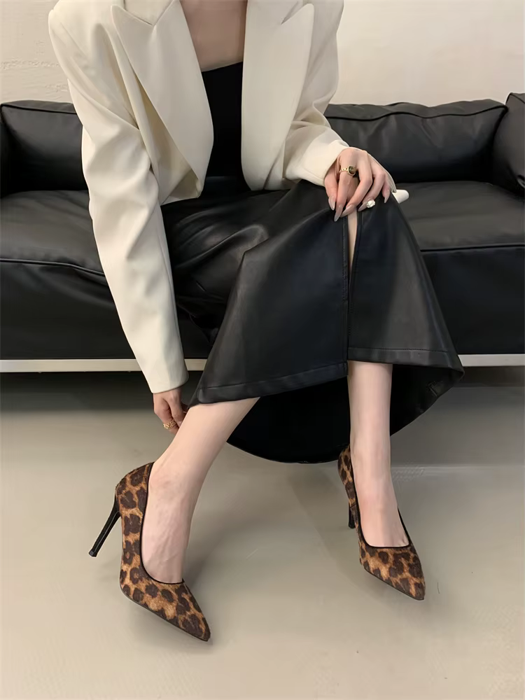 Casual Leopard Print Stiletto Pointed Toe High Heels - Image 7