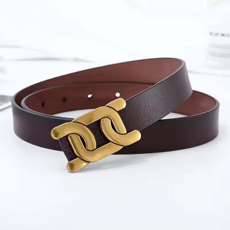 Alloy Smooth Buckle of All-match Jeans Decorative Cowhide Belt