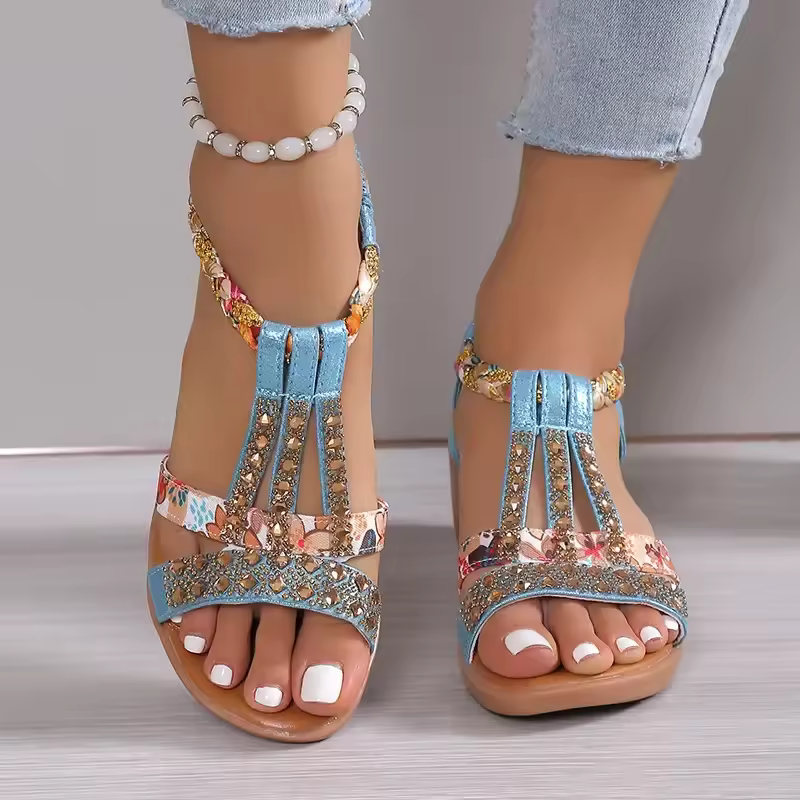 Bohemia Rhinestones Peep Toe Outdoor Beach Platform Wedge Sandals