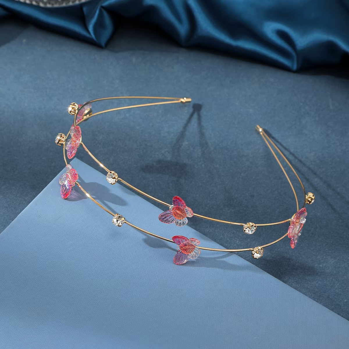 Butterfly Double Layer Metal Headwear Shiny Rhinestone Hair Band