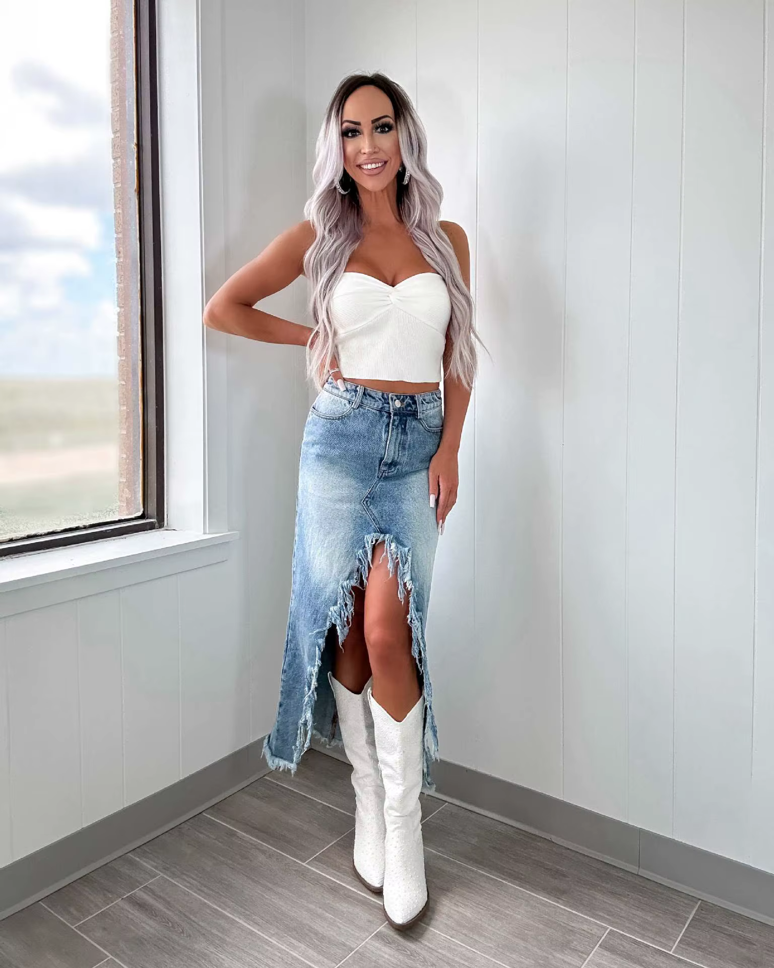 Casual Asymmetrical High Waist Irregular Edge Denim Skirt