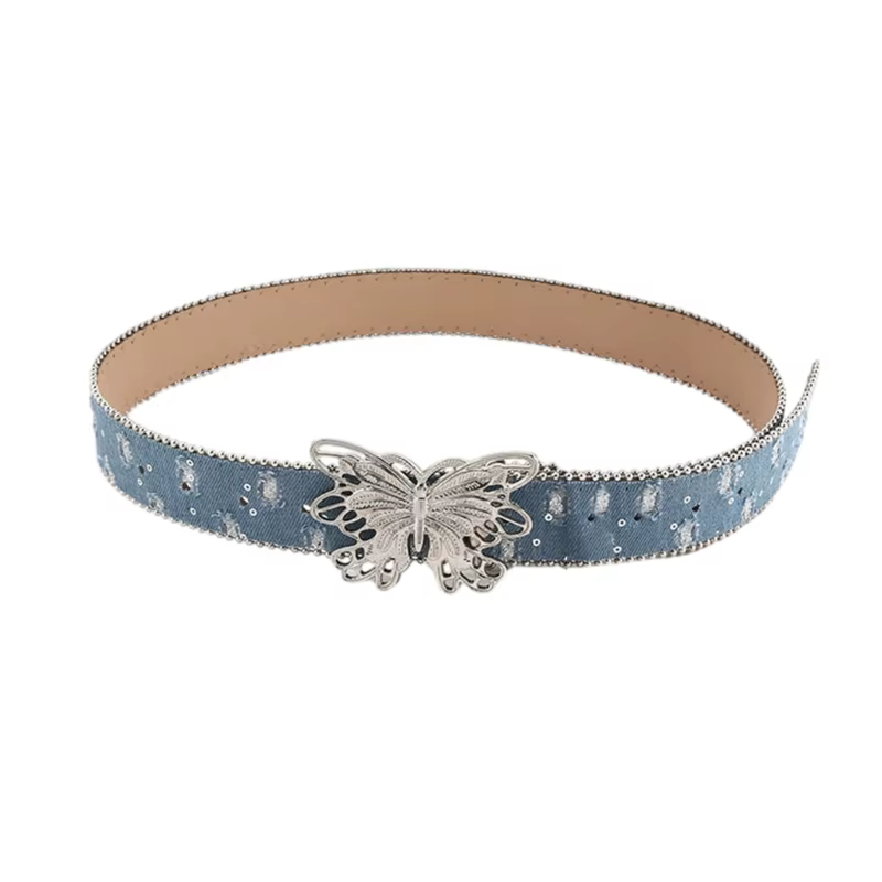 Casual Belts with Silver Butterfly Shape Buckle Waistband