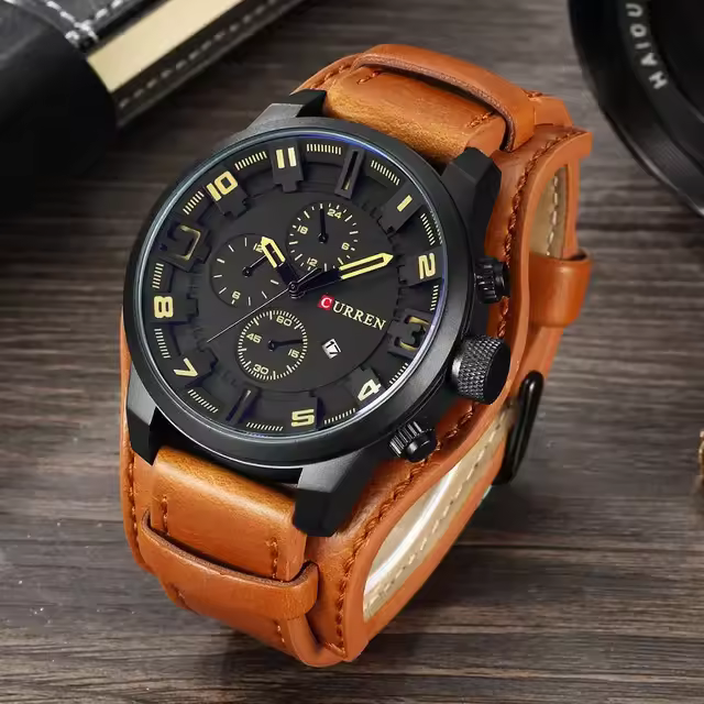 Casual Calendar Clock Leather Sport Military Waterproof Men Wristwatch
