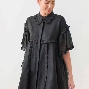 Casual Cotton Ruffled Short Sleeve Loose Mini Dress