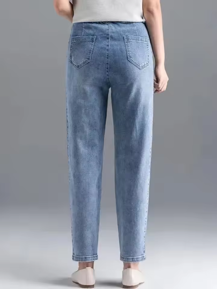 Casual High Waist Stripe Denim Baggy Ankle Length Harem Jeans - Image 4