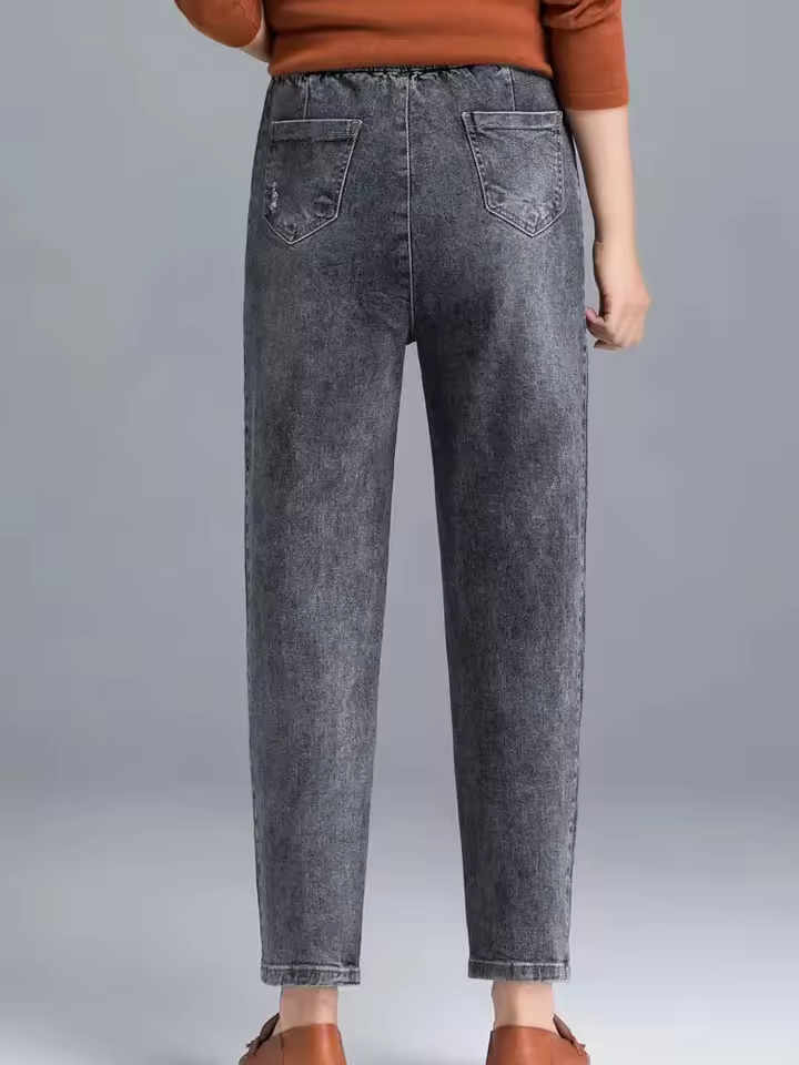 Casual High Waist Stripe Denim Baggy Ankle Length Harem Jeans - Image 2