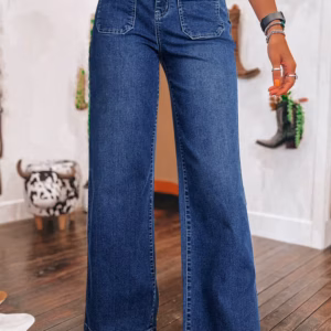 Casual High Waist Wide Leg Retro Straight Spliced leg Jeans